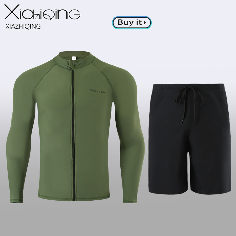 Army green zipper + shorts